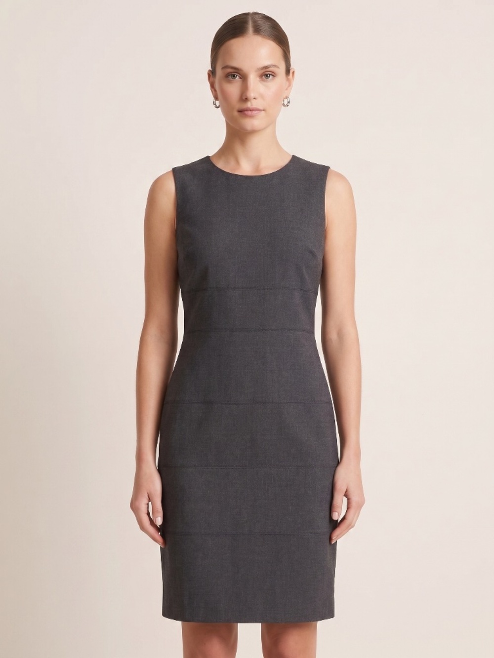 Calvin Klein Charcoal Grey Sleeveless Horizontal Seam Sheath Dress - Size 6P